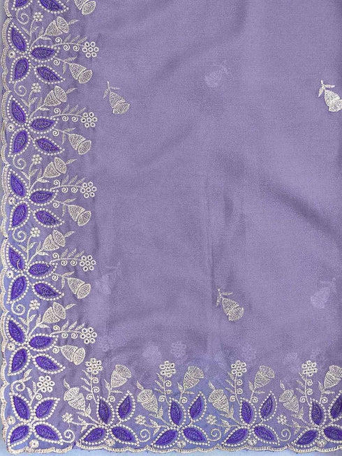 Vasthrlay Shimmer Embroidery Sky Saree