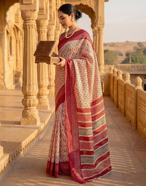 Vasthrlay Womens Printed Unstitched Navy Blue Saree