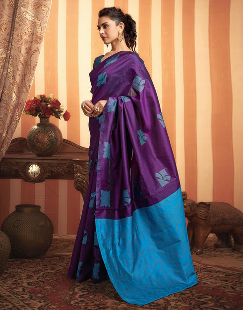 Vasthrlay Banarasi Jacquard Unstitched Teal Saree