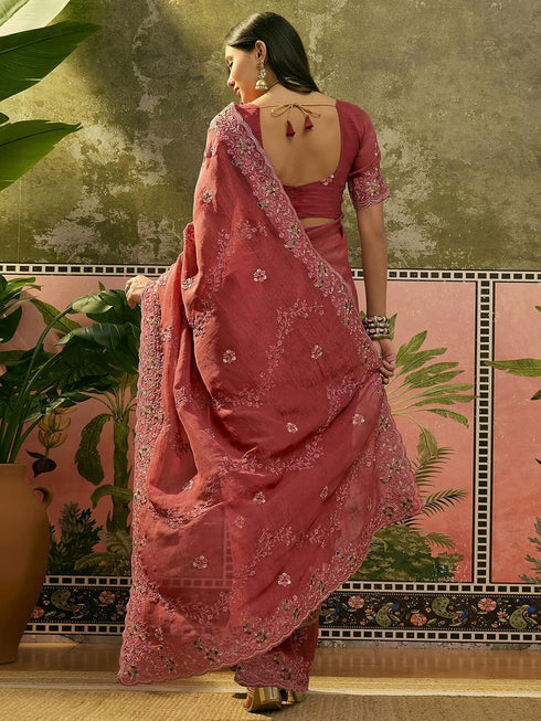 Vasthrlay Shimmer Embroidery Turquoise Saree
