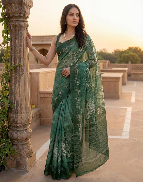 Vasthrlay Womens Printed Unstitched Dusty Pink Saree