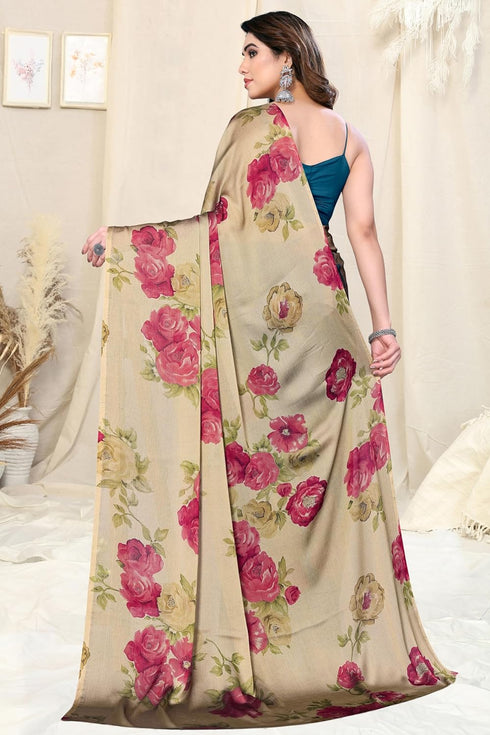 Vasthrlay Fashion Chiffon Printed Grey Ethnic Wear