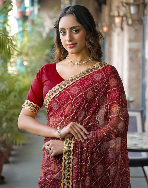 Vasthrlay Bandhani Embroidery Unstitched Dusty Pink Saree