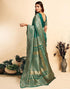 Vasthrlay Kanjivaram Banarasi Wedding Teal Green Saree With Unstitched Blouse Piece