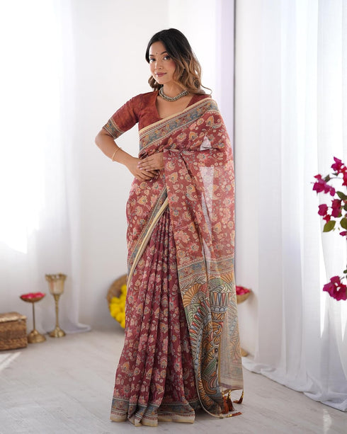 Vasthrlay Handloom Grey Beige Traditional Saree