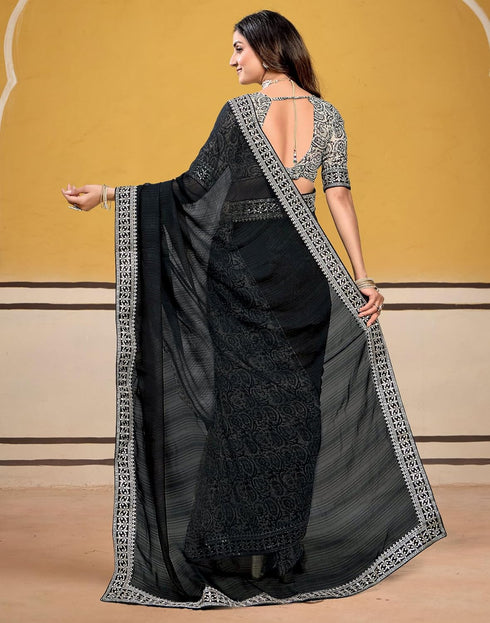 Vasthrlay Georgette Embroidery Unstitched Maroon Saree