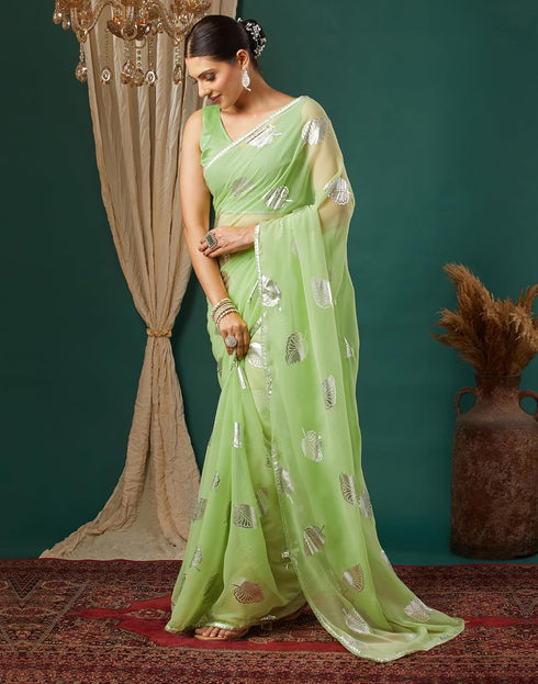 Vasthrlay Georgette Printed Unstitched Orange Saree