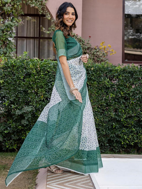 Vasthrlay Womens Printed Unstitched Multicolor Saree