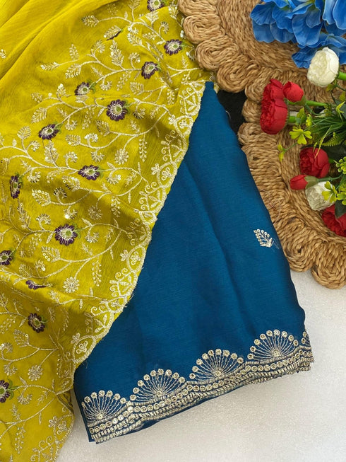 Vasthrlay Pink Georgette Embroidery Saree