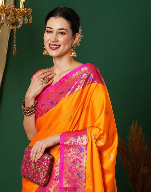 Vasthrlay Banarasi Kanjivaram Unstitched Navy Blue Saree