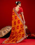 Vasthrlay Bandhani Embroidery Orange Saree With Red Unstitched Blouse Piece