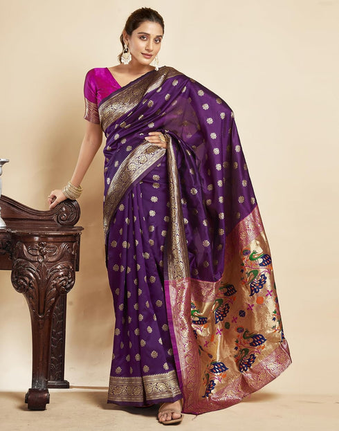 Vasthrlay Jacquard Paithani Unstitched Teal Saree