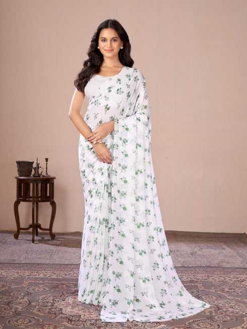 Vasthrlay Blue Georgette Printed Saree