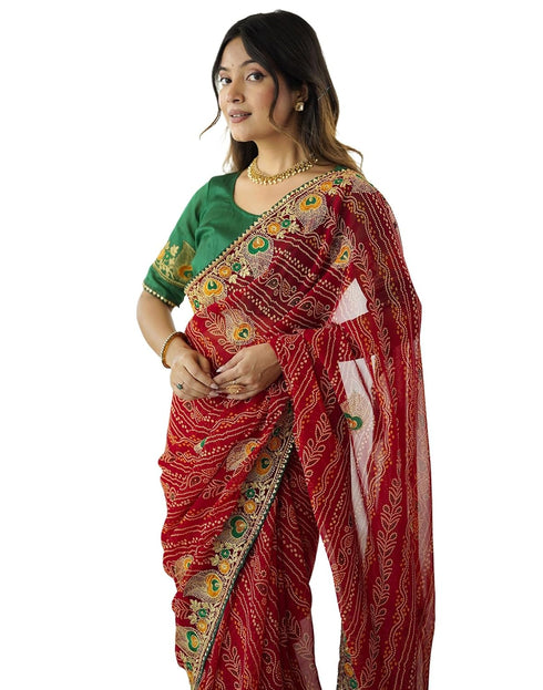Vasthrlay Georgette Embroidery Red1 Red Saree
