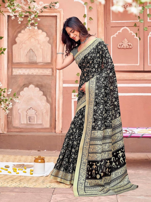 Vasthrlay Womens Printed Unstitched Dusty Pink Saree