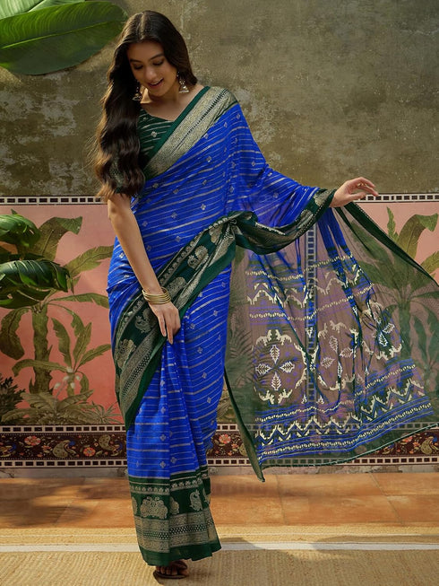Vasthrlay Georgette Printed Unstitched Rani Pink Saree