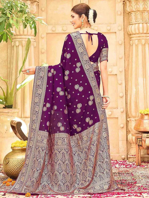 Vasthrlay Womens Banarasi Unstitched Mauve Saree