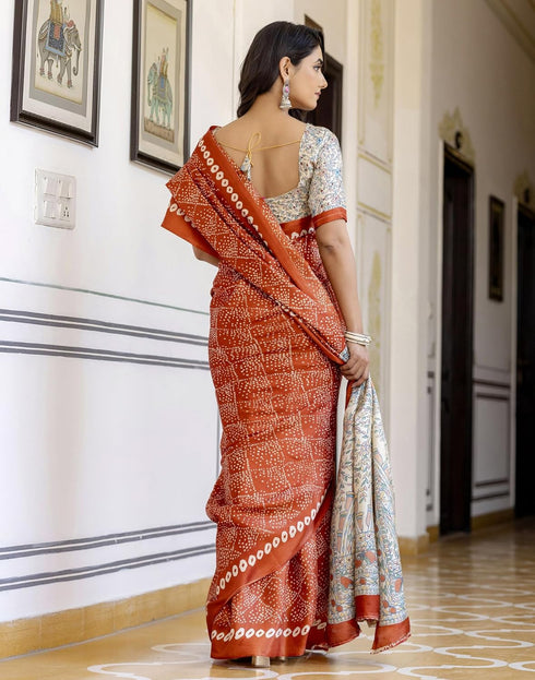 Vasthrlay Bandhani Printed Unstitched Wine Saree