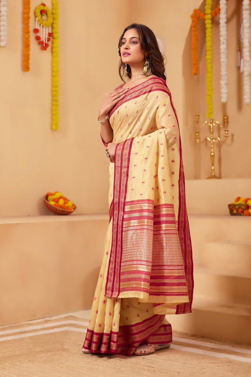 Vasthrlay Orange Jacquard Unstitched Saree