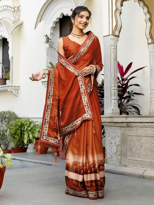 Vasthrlay Chiffon Printed Dark Saree