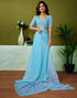 Vasthrlay Womens Cotton Printed Blue Saree With Unstitched Blouse Piece