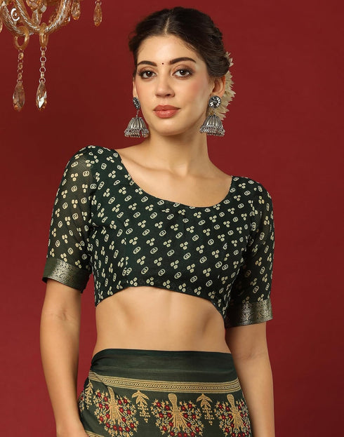 Vasthrlay Georgette Bandhani Unstitched Wine Saree