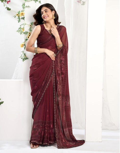 Vasthrlay Georgette Printed Unstitched Maroon Saree