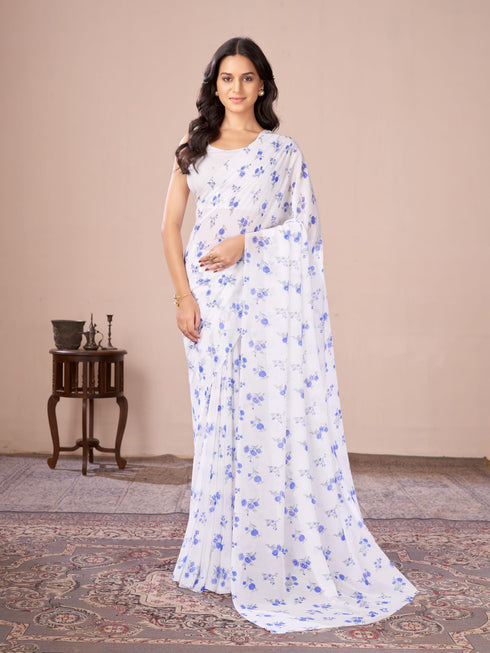 Vasthrlay Blue Georgette Printed Saree
