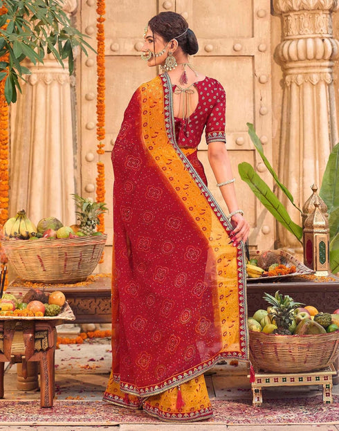 Vasthrlay Georgette Embroidery Unstitched Red Saree