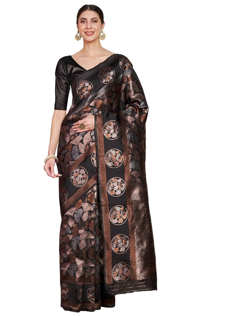 VasthrlayKanjeevaram Silk Unstitched Black Free Ethnic Wear
