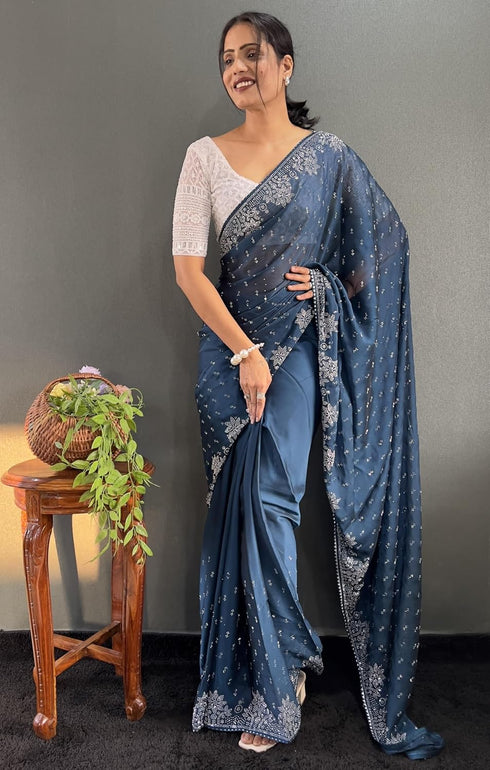 Vasthrlay Designer Georgette Border Traditional