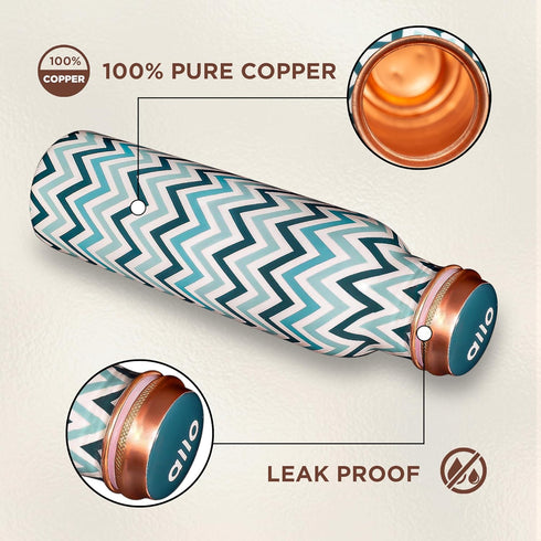 Pure Copper Water Bottle 1 Litre Chevron