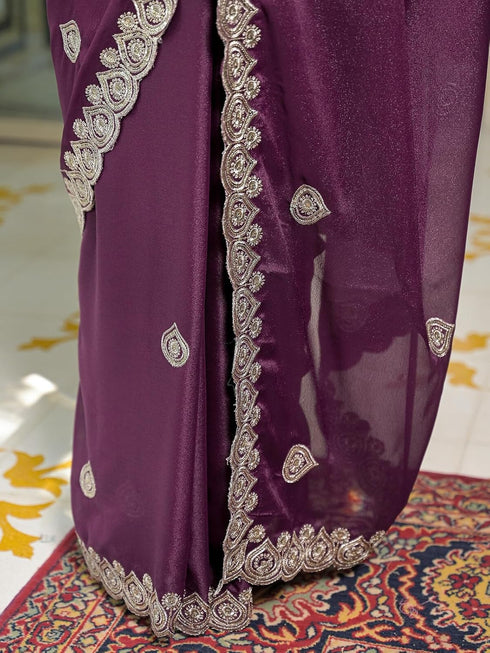 Vasthrlay Georgette Embroidery Dusty Saree