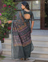 Vasthrlay Womens Printed Dark Grey Saree With Unstitched Blouse Piece
