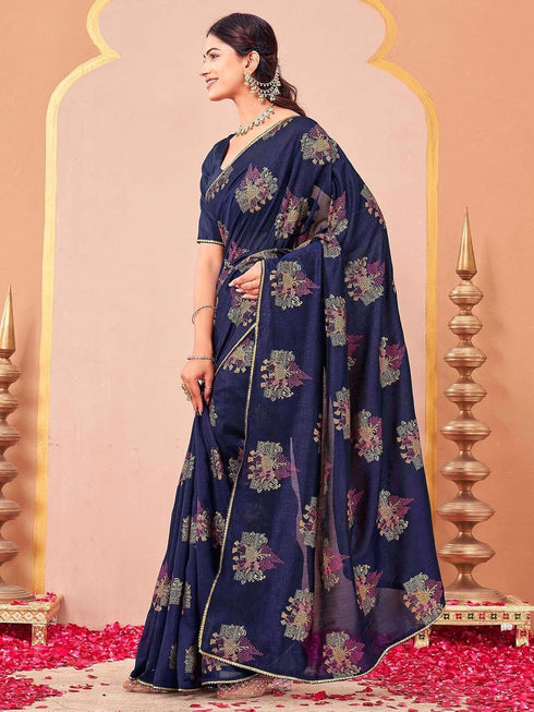 Vasthrlay Vichitra Printed Unstitched Maroon Saree
