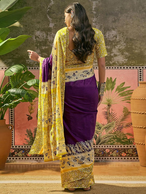 Vasthrlay Printed Yellow Saree