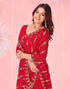 Vasthrlay Embroidery Scalloped Unstitched Red Saree