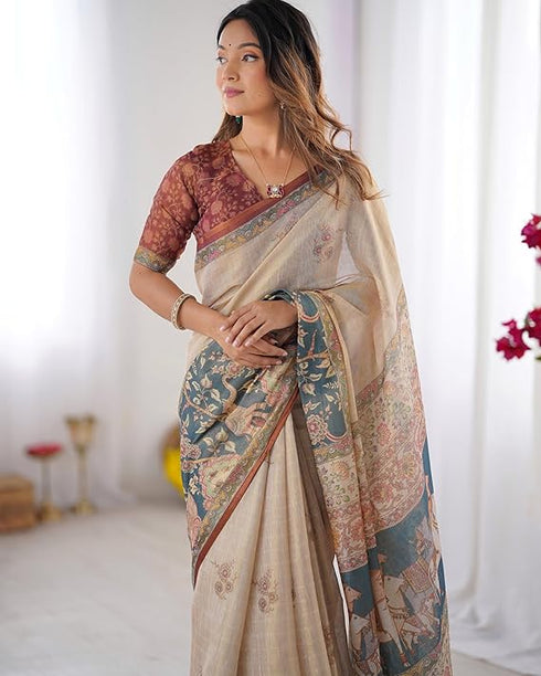 Vasthrlay Grey Beige Traditional Multicolor Saree