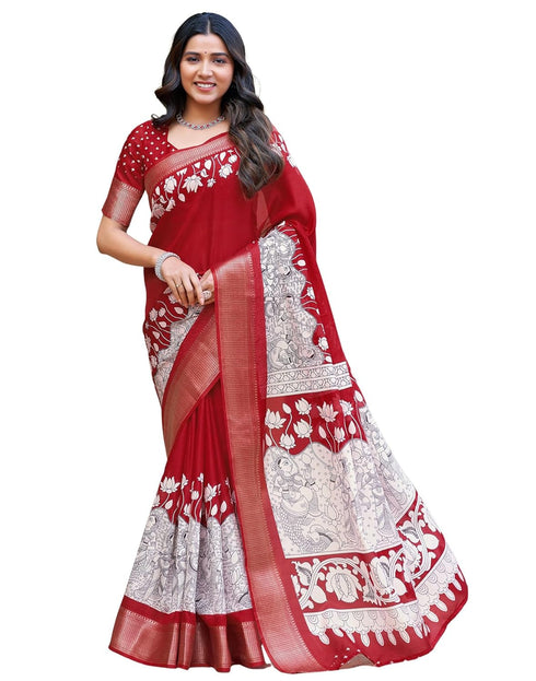 Vasthrlay Printed Weaving Unstitched Red Saree