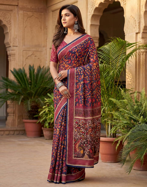 Vasthrlay Chanderi Printed Unstitched Beige Saree