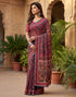 Vasthrlay Chanderi Printed Navy Blue | Multi Saree With Unstitched Blouse Piece