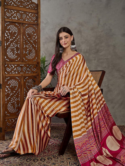 Vasthrlay Printed Tassels Cream Saree