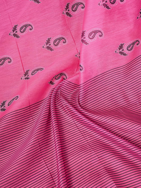 Vasthrlay Chanderi Printed Pink Saree With Unstitched Blouse Piece