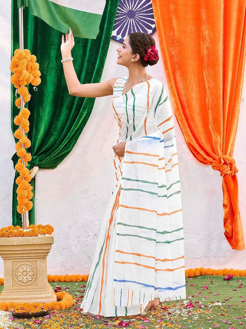 Vasthrlay Tricolor Printed White1 White Saree