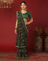 Vasthrlay Georgette Bandhani Dark Green Saree With Unstitched Blouse Piece