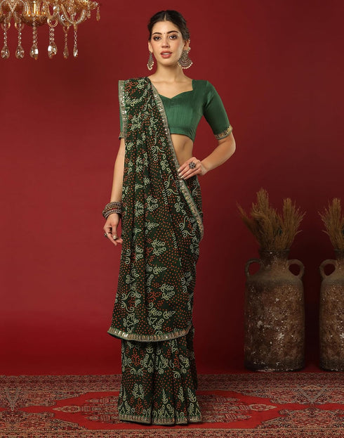 Vasthrlay Georgette Bandhani Unstitched Rani Pink Saree