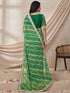 Vasthrlay Georgette Embroidery Green Saree With Unstitched Blouse Piece