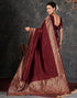 Vasthrlay Womens Jacquard Dark maroon Saree With Unstitched Blouse Piece