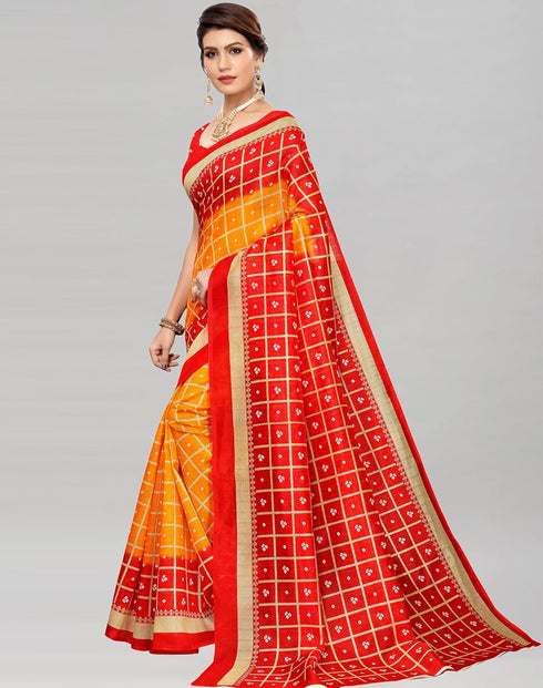 Vasthrlay Bandhani Printed Unstitched Red Saree