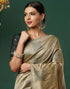 Vasthrlay Banarasi Jacquard Beige And Green Saree With Unstitched Blouse Piece